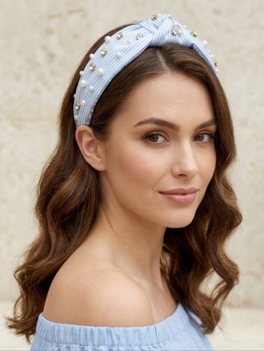 LILLY PULITZER Embellished Top Knot Wide Headband in Blue Stripe